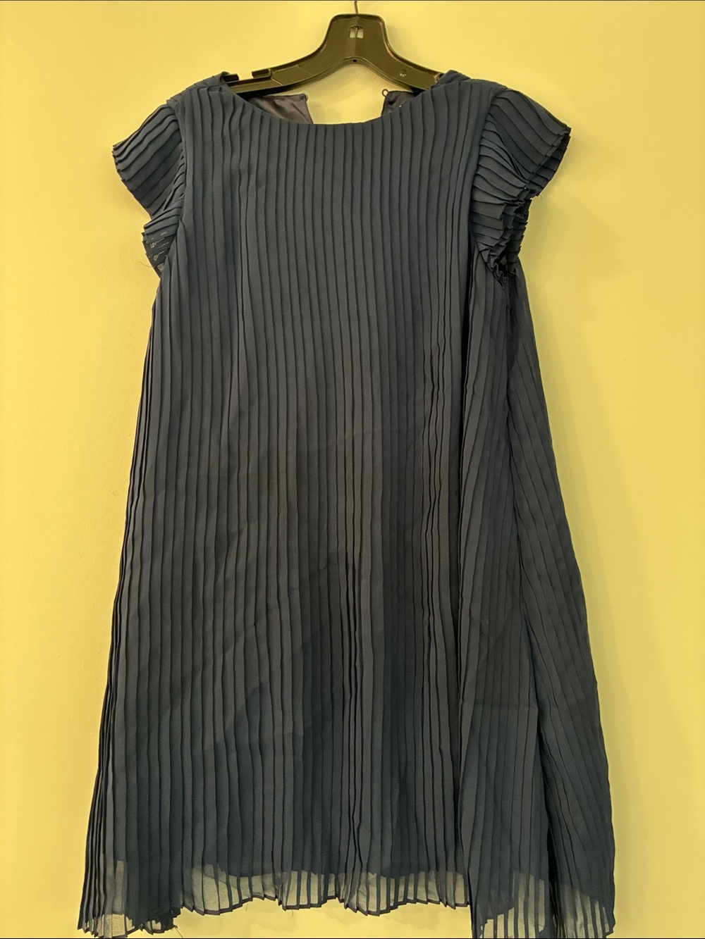 Girls Navy Pleated Chiffon Dress